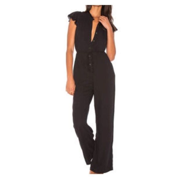 Splendid black cap fringe sleeve button down jumpsuit size M New with tags - Picture 1 of 8